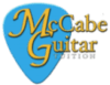 McCabe Guitar Tuition logo - a blue guitar pick with gold text for guitar lessons in preston